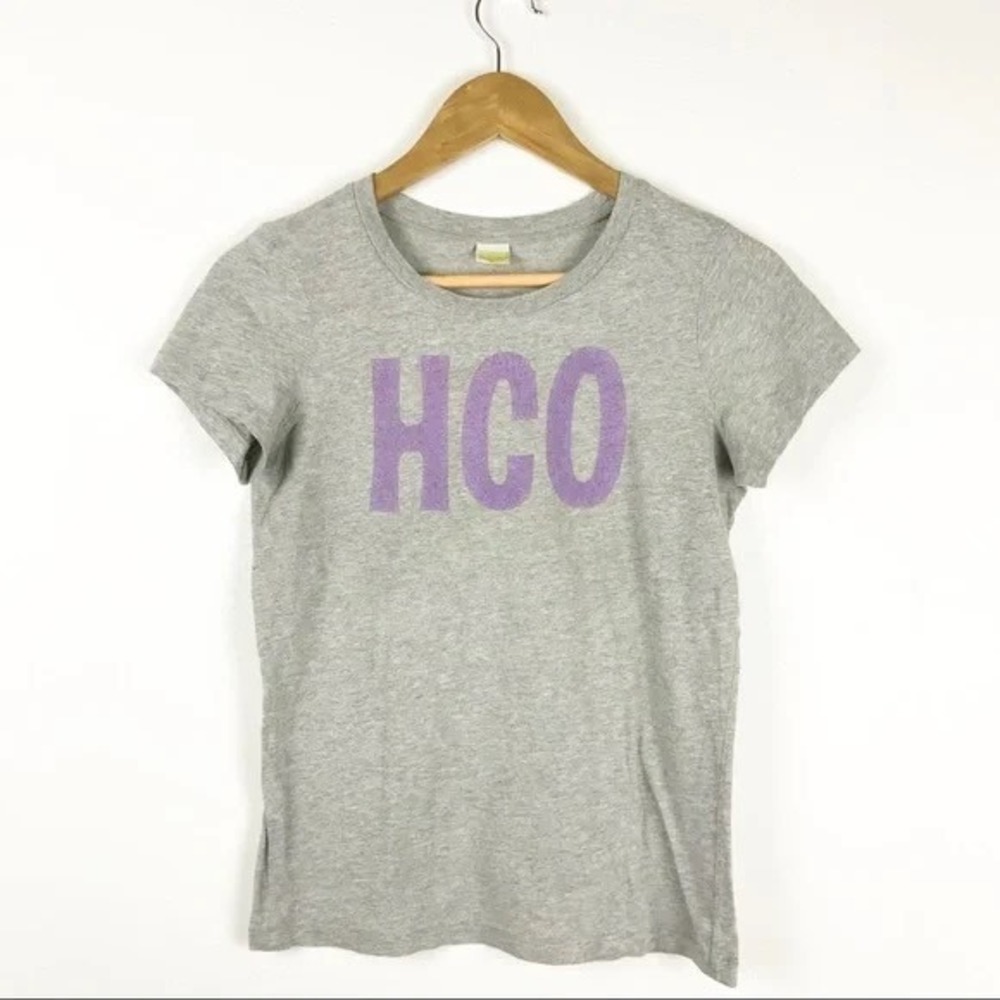 Hollister HCO Logo Tee Gray Purple Graphic T-Shirt Women's L Y2K Casual‎